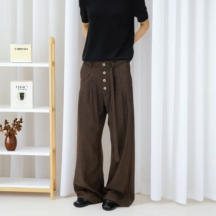 ヴィンテージスタイルのダブルプリーツテーパードパンツ【男女兼用・カジュアル・ワイドレッグ】（セットアップ対応）