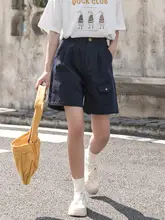 角舍 コットン製 ハイウエスト ショートパンツ【通勤・学生用・5分丈・シンプルデザイン】