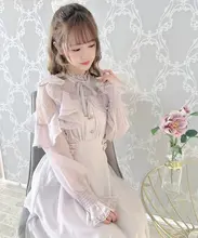 可愛らしいリボン付きレースデザインのウエスト絞りチュールワンピース