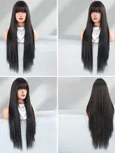ファッション用の黒色ロングストレートウィッグ【レイヤー入り・丸顔向け】