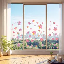 ガラス静電気シール カラフルな花の装飾シール【ベランダ・窓用・無痕・クリエイティブデザイン】
