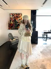 不規則なフレアレーススカート【秋春用・ゆったりデザイン・ミディ丈】（セットアップ対応）