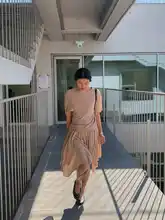 おしゃれなリネンニットトップスとスカート【薄手・無地・短袖】（セットアップ対応）