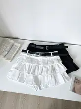 高腰不規則デザインスカート【黒・百褶・防透け・ベルト付き・通勤用】（セットアップ対応）