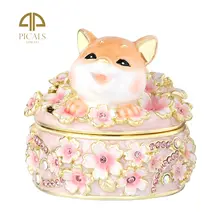 桜の柴犬デザインのジュエリーボックス【指輪やピアスの収納に最適・新婚祝いにも】