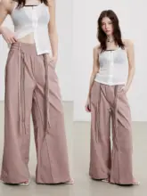 春夏用カラフルなストリング付きワイドパンツ【レディース・軽やか・フィット】（セットアップ対応）