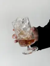 レトロデザインのストライプグラス【高脚・ジュース・アイスコーヒー・冷飲用】