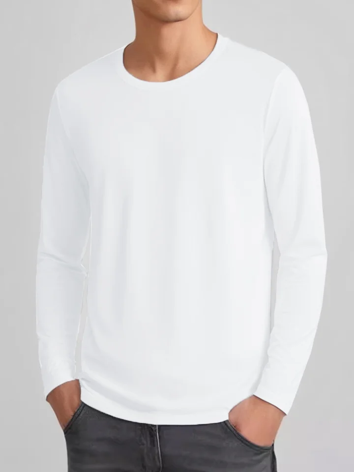 モダール長袖Tシャツ【男性用・プレーンデザイン・修身・ラウンドネック】