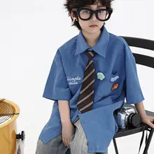 ストライプ柄シャツとネクタイ付き男の子用ファッション【カジュアルスタイル・学園風】
