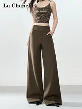 ゆったりとしたコーヒーグリーンのワイドパンツ【レディース・ハイウエスト・上品なドレープ感】（セットアップ対応）