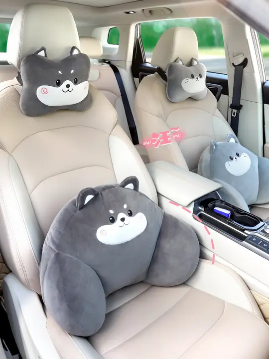 車用腰サポートクッション【運転用・女性ドライバー向け・ヘッドレスト付き・2個セット】