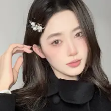 ヴィンテージ風ヒョウ柄パール付きリボンヘアクリップ【エレガント・秋冬用】