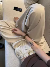 杏色 ワイドレッグ カーゴパンツ【高腰・フィット・ストレート 】