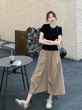 甘美な黒のTシャツとスカート【夏用・優雅なスタイル・体型カバー】（セットアップ対応）