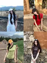 人魚ラインデザインのリネン混Tシャツ【特別なアシンメトリックダブルネック・フィットデザイン】