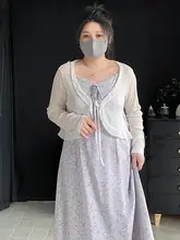 大きいサイズ キャミソールドレス用カーディガン【薄手・レース編み・Vネック】