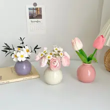 北欧風 カラフルな陶器花瓶 ［ドライフラワー・造花セット・玄関・寝室・ダイニング・オフィス飾り用］