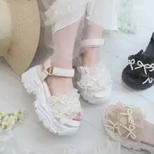 パールリボンデザインの厚底サンダル【快適・軽量・女性用】