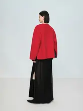 ダブルフェイスコート レディース チャイナテイスト 起毛 レッド 秋冬
