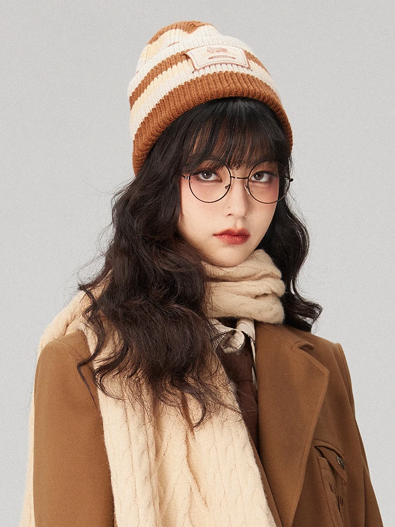 ニット帽 アカデミックスタイル 茶色 保温 レトロ ユニバーサル