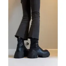 牛革製 厚底ショートブーツ【レトロスタイル・側面ジッパー・高伸縮性】