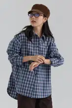 チェック柄のコットンシャツ【ゆったりした韓国風・通勤スタイル・春用・女性用】