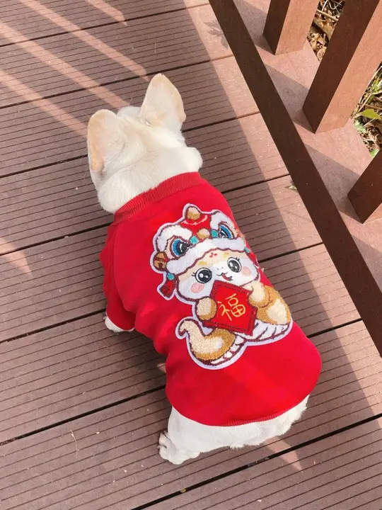 ペット用衣服【ダブルレイヤー・シルクベルベット・保温タイプ・犬用・新年用】（セットアップ対応）