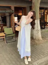 韓国風シンプル透かしデザインの連衣裙【夏用・重ね着対応・美しい印象】（セットアップ対応）