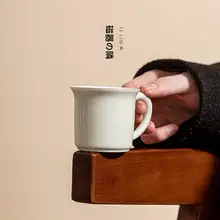 陶器製 ハンドル付き耐熱茶杯【シンプルデザイン・個人用・厚手】