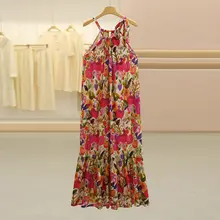 夏用フラワープリントルーズフィットノースリーブワンピース（セットアップ対応）