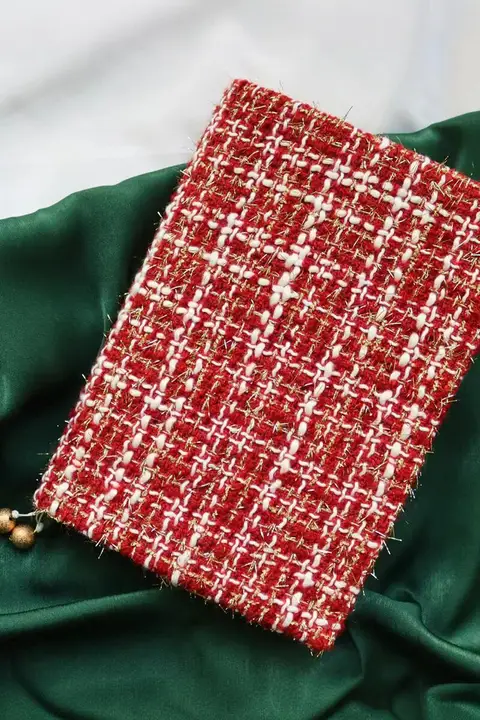 クリスマスゴールド織りレッド手作り布製ノートカバー【手帳用・贈り物】