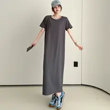感のあるシンプルなカジュアルTシャツワンピース【夏用・半袖・ストレートシルエット】