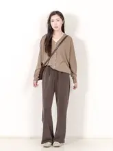 KNgs 秋用レトロシンプルカラーVネック長袖ニットカーディガン