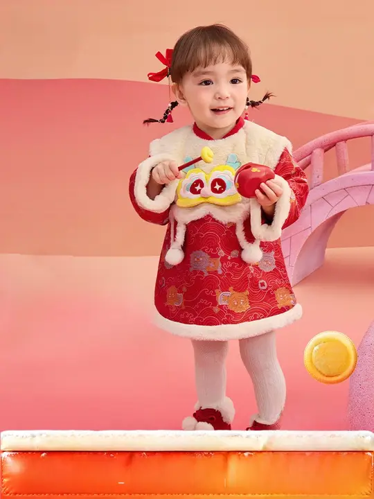 ワンピース キッズ ベビー ガールズ 赤 春 秋 お正月 迎春 「Balabala」