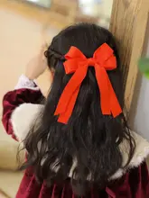 子供用 赤いリボンヘアクリップ【新年・女の子用・飾り帯付き】