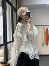 モリ 夏用オリジナルレトロ風刺繍レースシャツ【フィット・半��透け・女性用】