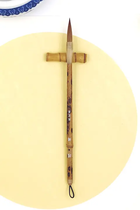 手作り毛筆【狼毛85%・グラデーション模様・花の牛角・中楷書・行草書用】