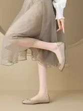 バレエ風のファッションシューズ【平底・リボン付き・柔らかいソール】