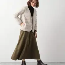優雅なデザインのAラインスカート【エプロンウエスト・サテン仕上げ・秋冬用】（セットアップ対応）