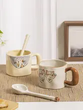 可愛らしいデザインの陶製マグカップ【大容量・コーヒーや朝食用】