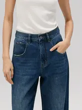 薄手の亜麻デニムパンツ【ハイウエスト・ゆったりストレート・ロングレッグ】（セットアップ対応）