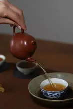 宜興紫砂製 手作り孟臣型 茶壺【皺皮・朱泥・高梨式】