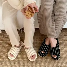 シンプルストライプデザインの室内用スリッパ【男女兼用・吸汗・綿麻素材・通年使用】（セットアップ対応）