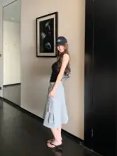 トレンド感あるウエストゴムのストレートスカート【中長丈・ドローストリング・女性用】（セットアップ対応）