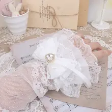 手作りレースリボン付き白色袖カバー【ロリータ風・甘美なデザイン】（セットアップ対応）