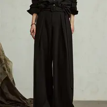 感あるデザインのワイドパンツ【高級感のある飾り帯付き・カジュアルスタイル・穴あけ不要】（セットアップ対応）