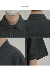 夏用の薄手ウォッシュ加工デニムシャツ【通気性・ゆったりとした五分袖】