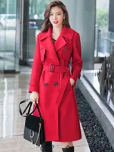 女性用ロングコート【フレンチスタイル・膝下丈・厚手のウール製・ラペル付き・大きいサイズ】