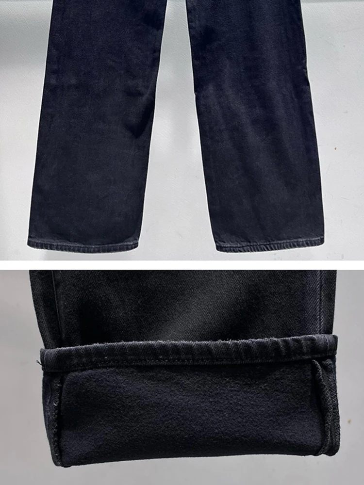 高腰黒灰色デニムパンツ：秋冬用裏起毛ワイドレッグの実用性と着心地解析