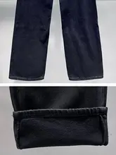 高腰の黒灰色デニムパンツ【秋冬用・裏起毛・ワイドレッグ】（セットアップ対応）